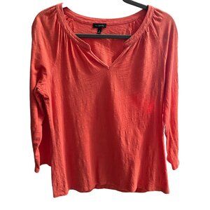 Talbots women's size M coral orange 100% cotton 3/4 sleeve v neck top
